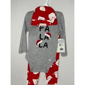 Gerber Baby Holiday Christmas 3pc Set 6-9m Fa La La Bodysuit Santa Pants Hat NWT